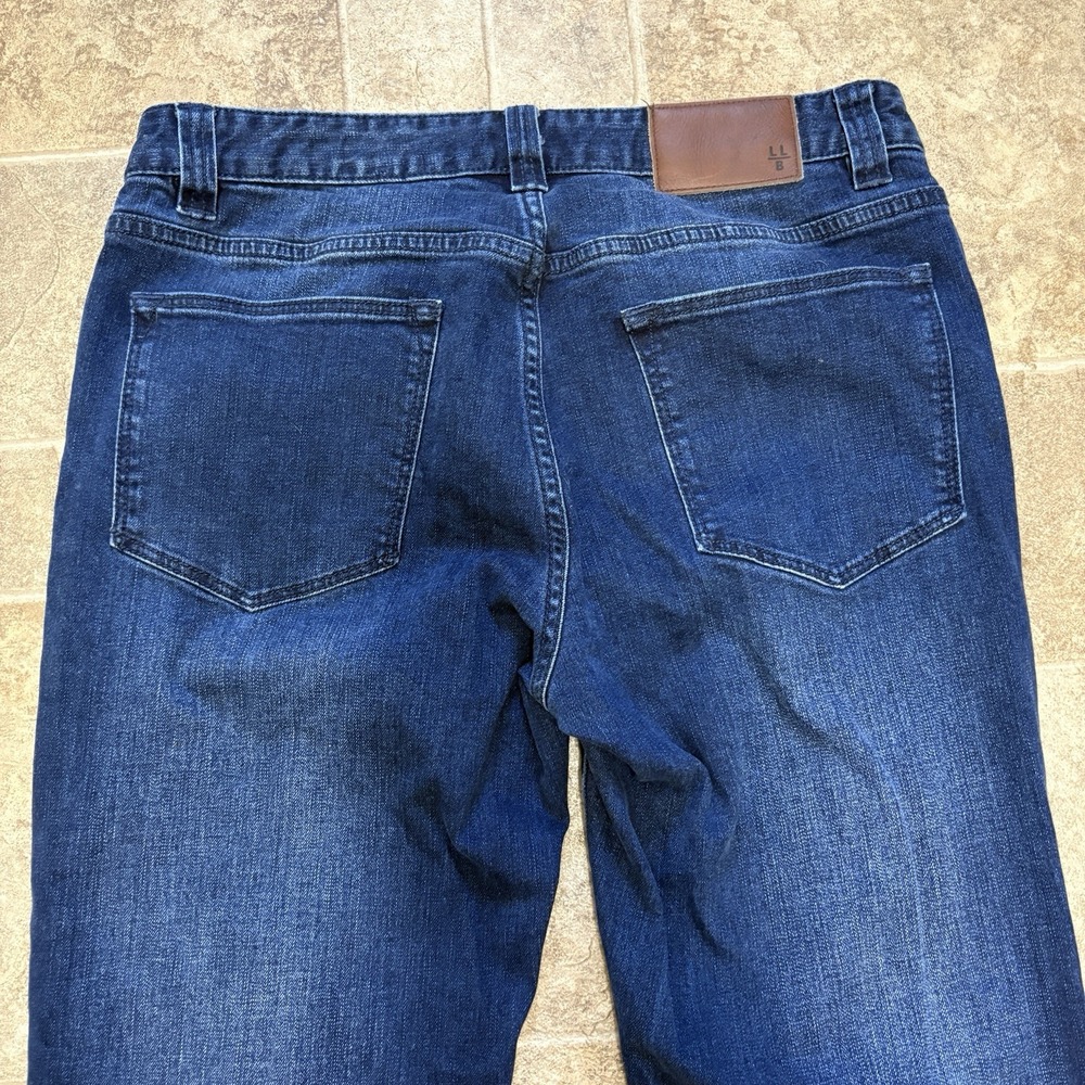 L.L.Bean Signature Five-Pocket Jeans Slim Straight Fit 33W x 32 Dark Blue Faded - Picture 4 of 11